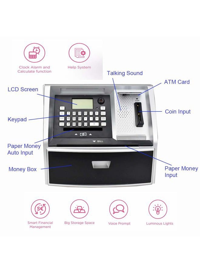 Like Talking ATM Savings Bank, Digital Piggy Bank, ATM Money Coins Machine for Kids Birthday Gift (Silver/Black) - Image 5